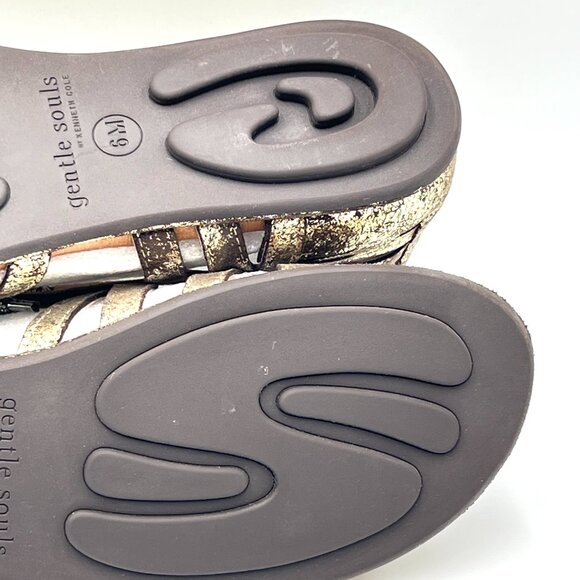 Gentle Souls Size 6 Brown‎ Gold Gladiator Lace Up Flats Sandals Shoes - Picture 11 of 13